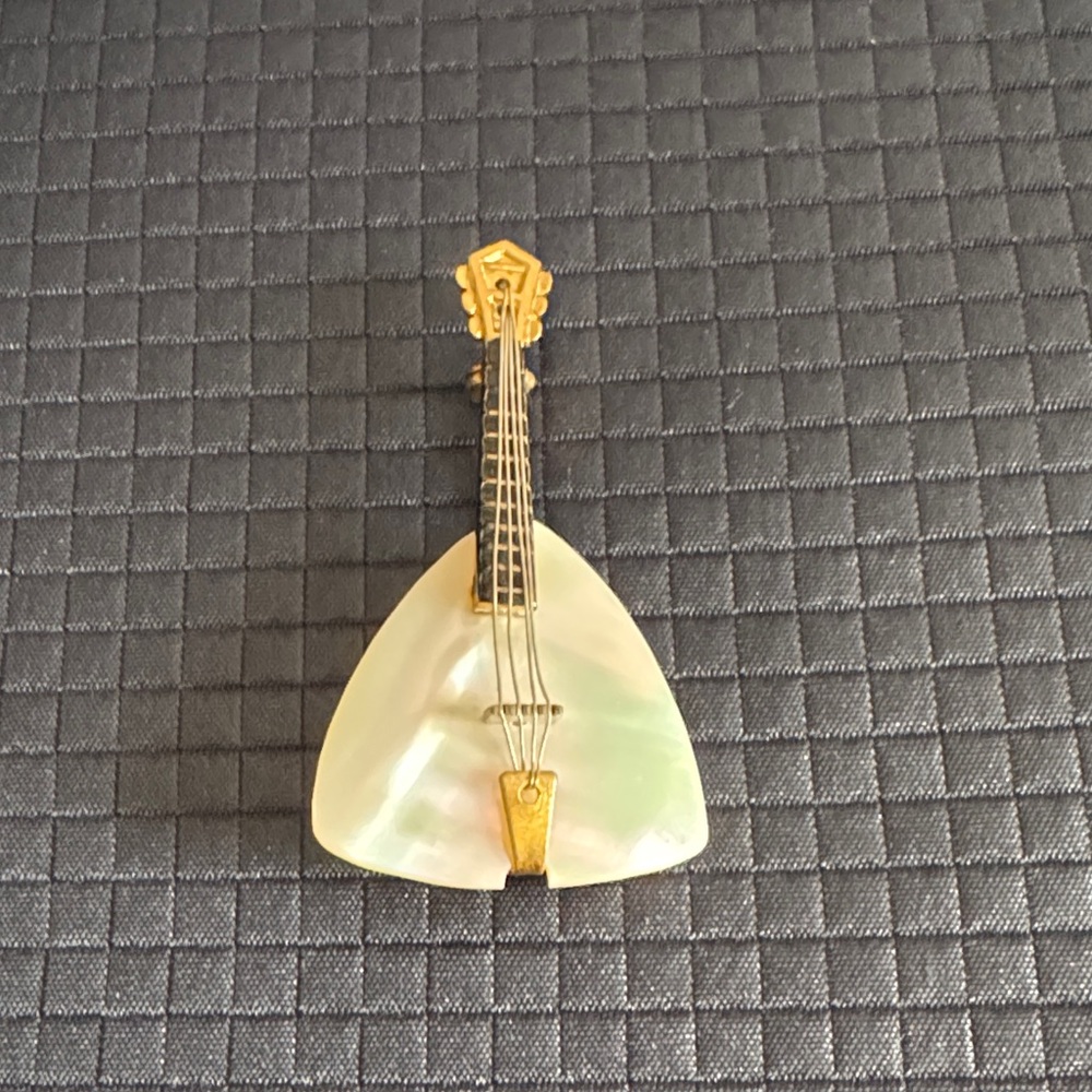 Mother of Pearl Guitar Balalaika Brooch for Women or Men from Western Germany